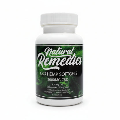 Cápsulas blandas de CBD de Natural Remedies - 60 unidades/33mg cada una - 2000mg de espectro completo <0.3% THC