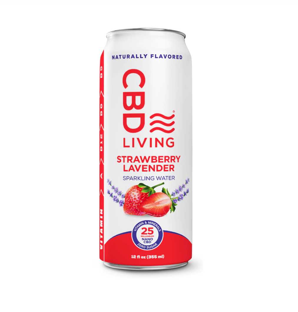 Can of CBD Living Strawberry Lavender Sparkling Water Drink