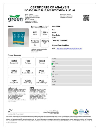 Social CBD- 1000mg Tintura "Limón-Jengibre"