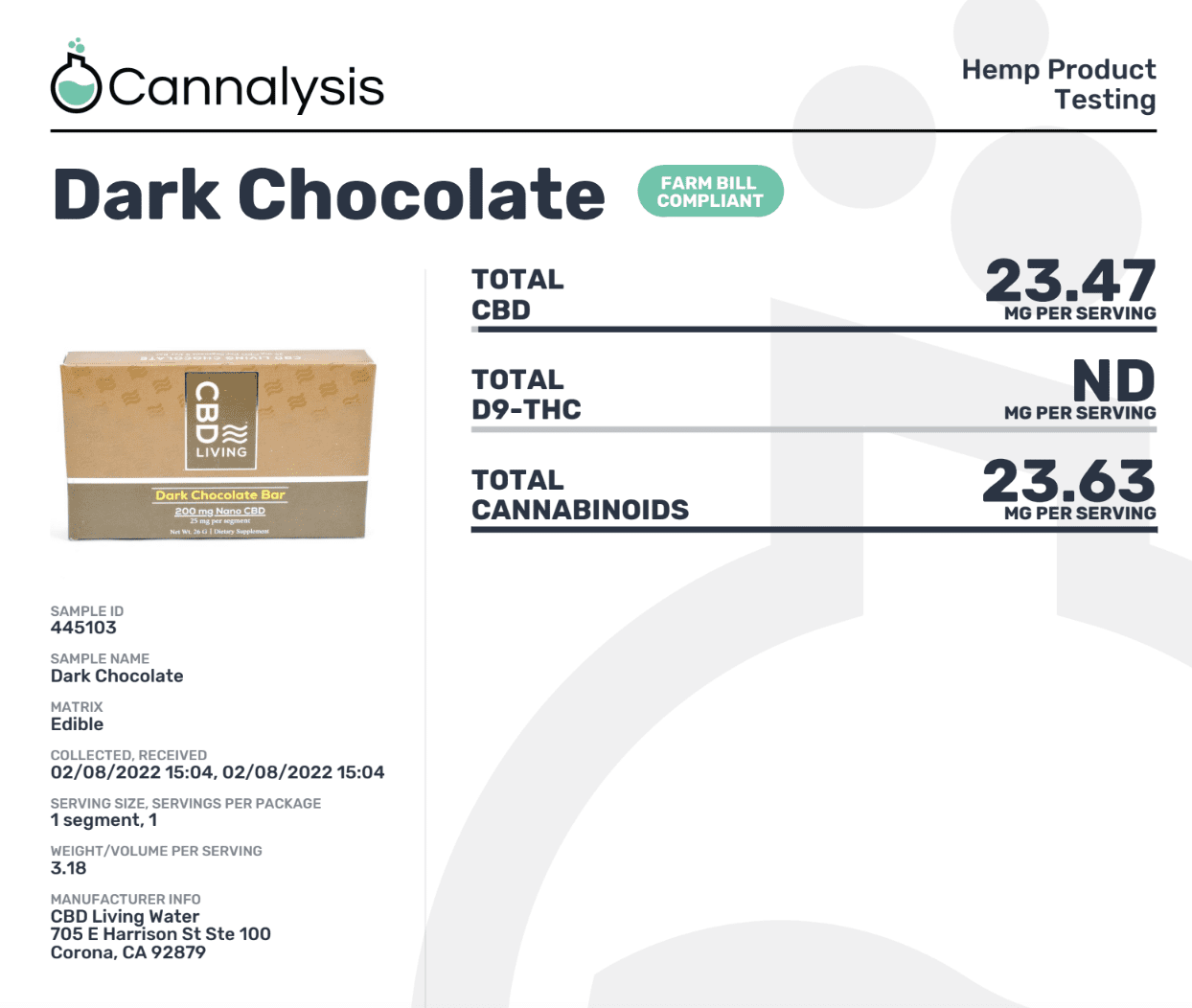 CBD Dark Chocolate Edible Product Test