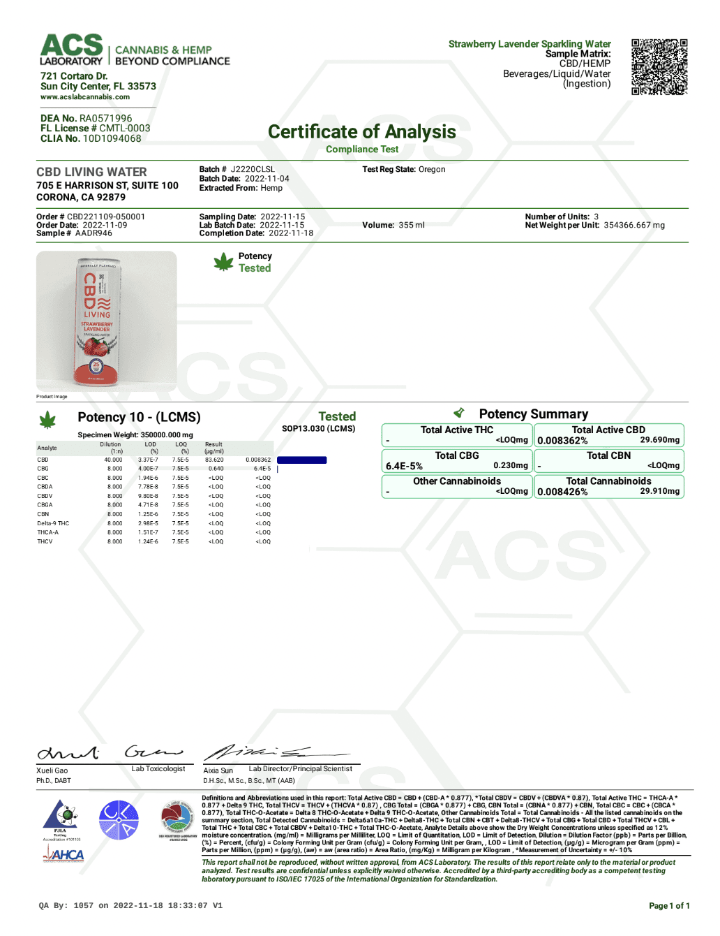 Strawberry Lavendar Certificate of Analysis